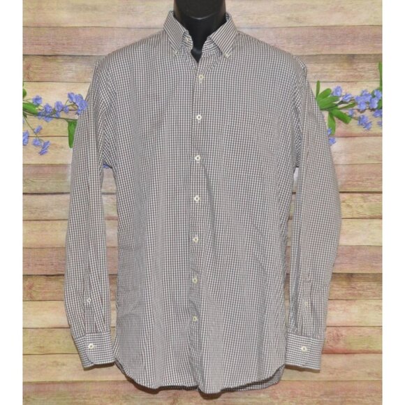 Peter Millar Men’s Nanoluxe Button Down Dress Shirt Brown Check Cotton Size L - Picture 1 of 7